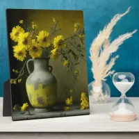 Antique Vase of Yellow Flowers Plaque