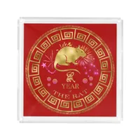 Chinese Zodiac Rat Red/Gold ID542 Acrylic Tray