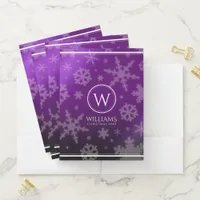 Festive Purple Foil Snowflakes Monogram Name Pocket Folder