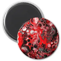 Red White and Black Pour Painting Effect Fluid Art Magnet