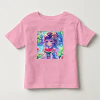 Cute Anime Girl Eating Watermelon on a Summer Day Toddler T-shirt