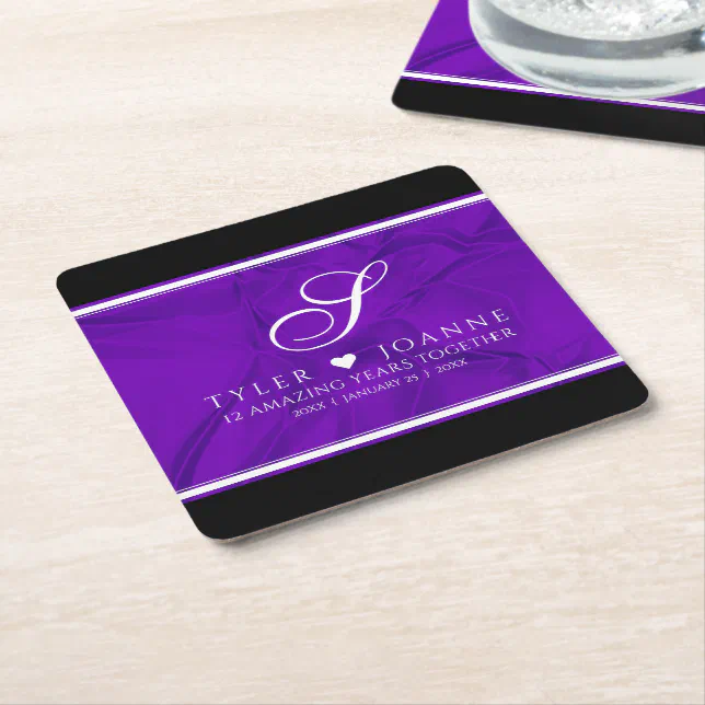 Elegant 12th Silk Wedding Anniversary Celebration Square Paper Coaster