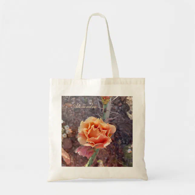 Pretty Peach Prickly Pear Flower Tote Bag
