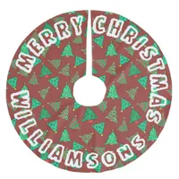 Red And Green Christmas Tree Pattern | Family Name Brushed Polyester Tree Skirt