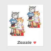 Retro Valentine Kitties Sticker