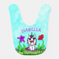 Pretty Unicorn, Butterfly and Flowers Baby Baby Bib