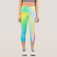 Modern faux iridescent pastel rainbow colored capri leggings