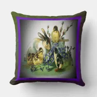 Vintage Easter Rabbit, Baby Chicks & Flowers, ZSSG Throw Pillow