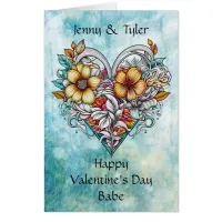 Jumbo-Sized Floral Heart Romantic Personalized Card