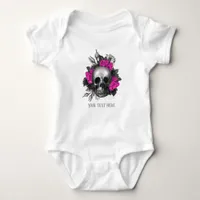 Vintage Gothic Pink Rose Skull Personalized Baby Bodysuit