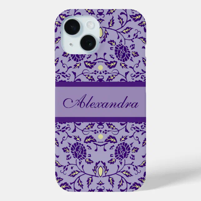 Elegant Flowery Purple Damask iPhone 15 Case