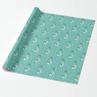 Teal Christmas Snowmen and Snowflakes Holidays Wrapping Paper