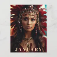 *~* JANUARY Headdress GARNET AP53 Boho  Postcard