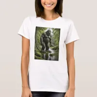 Bigfoot standing in a Creek Cartoon  T-Shirt