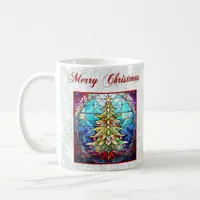 Sparkly Green Glitter Stained Glass Christmas Tree Coffee Mug