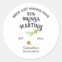 Bikinis & Martinis Tropical Pool Hen Bachelorette Classic Round Sticker