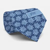 Blue Poinsettia Initials Classic Whimsy Christmas Neck Tie