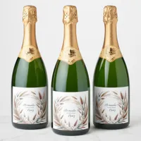 Rustic Pampas Wedding Sparkling Wine Label