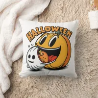 Ghost and pumpkin celebrate Halloween! Throw Pillow