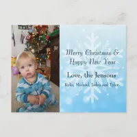 Pretty Blue Personalize Snowflake Photo Christmas Postcard