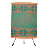 Southwestern Copper Teal Geometric Pattern Tripod Lamp