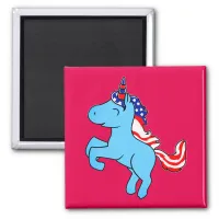 Unicorn Blue Patriotic USA Flag Mane Cartoon Magnet