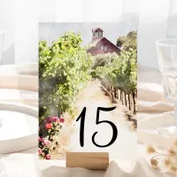 Vineyard and Red Barn Watercolor Wedding  Table Number