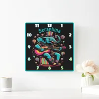 Elephant jamming at a carnival! square wall clock