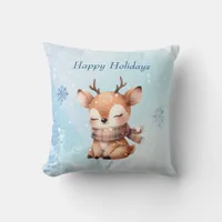 Cute Cartoon Deer in Snow Throw Pillow