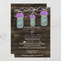 Purple Flowers Mason Jars Barn Wood Wedding Invitation