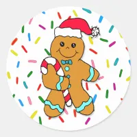 Christmas Gingerbread Man Candy Sprinkles Classic Round Sticker