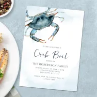 Watercolor Blue Crab Boil Party Invitation