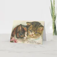 Vintage Christmas and New Year Cats Holiday Card