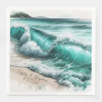 Turquoise Ocean Waves Personalized Wedding Paper Dinner Napkins