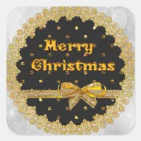 Black and Gold Merry Christmas Stickers