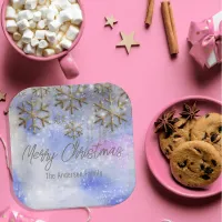 Winter Wonderland With Gold Glittery Snowflakes Paper Plates