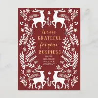 Red Scandinavian Nordic Winter Reindeer Business Holiday Postcard