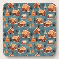 Cute Gingerbread Houses and Trees Beverage Coaster