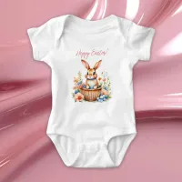 Sweet Vintage Happy Easter Bunny Rabbit  Baby Bodysuit