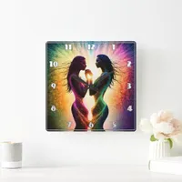 Colorful Embrace of Two Figures in Abstract Art Square Wall Clock