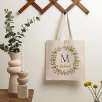 Vintage Floral Monogram Bridesmaid Tote Bag