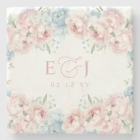 Elegant Boho Summer Spring Blush Floral Wedding Stone Coaster