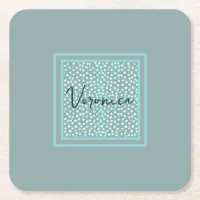 Teal Grey Paper Coaster with Dots