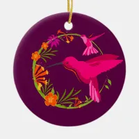 Modern Hummingbirds Pink Purple Personalized Ceramic Ornament