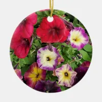 Pretty Petunias Purple and Pink Flowers Christmas Ceramic Ornament