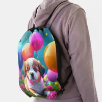 Cute puppy with balloons - sweet  drawstring bag