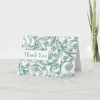 Teal and White Floral Spring Wedding Design Thank You Card