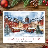 Watercolor Christmas Gamla Stan Stockholm Sweden Holiday Postcard