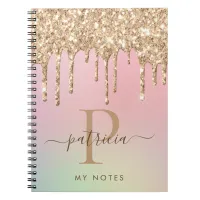 Glam Gold Glitter Drips Elegant Monogram Notebook