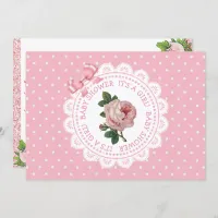 Pink Polka Dots Rose Girl's Baby Shower Invitation